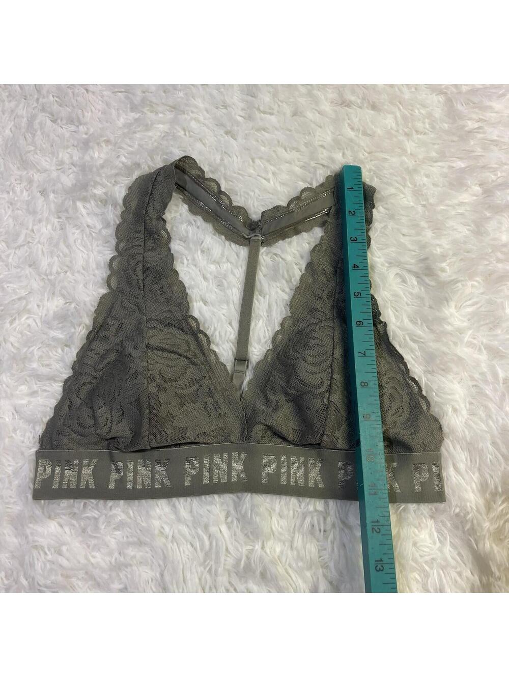 PINK VS Victoria's Secret Green Bralette Scalloped Lace Halter Pullover Small